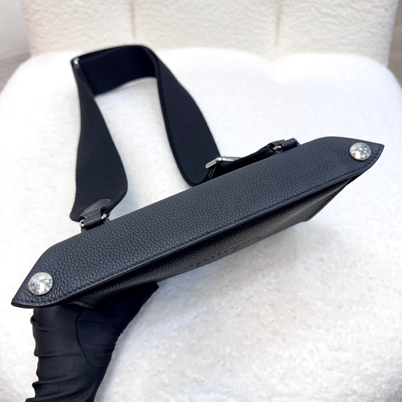 愛馬仕餐盤包Hermès Videpoches 黑色Togo皮帆布背袋肩背包 H084283-12