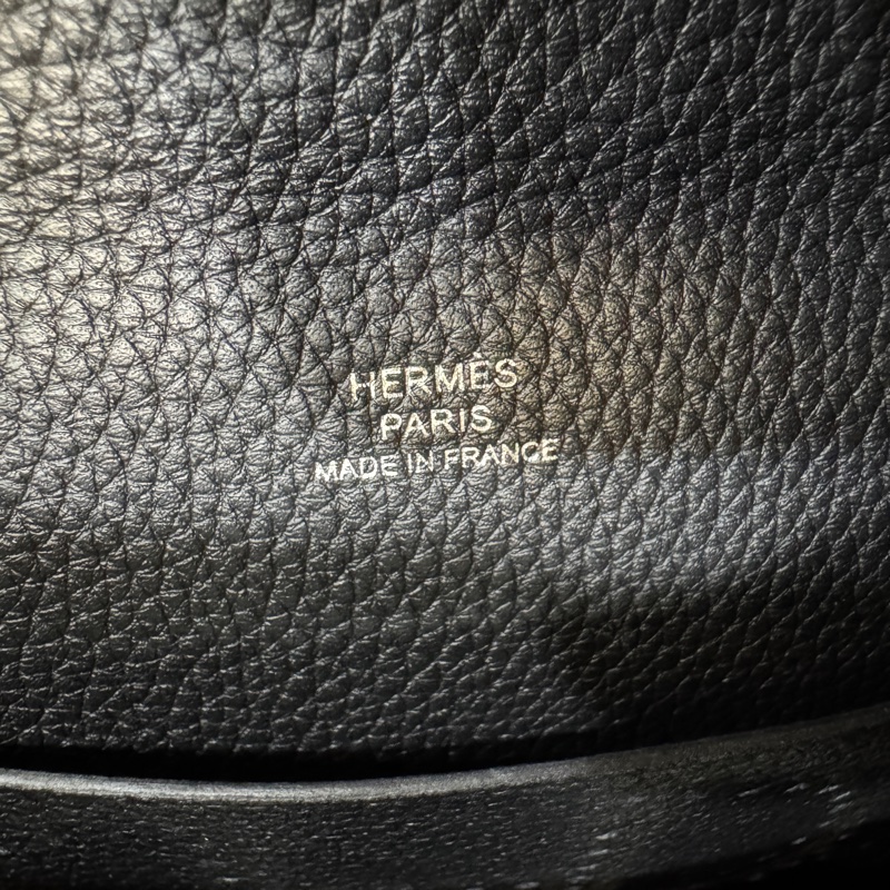 愛馬仕餐盤包Hermès Videpoches 黑色Togo皮帆布背袋肩背包 H084283-17