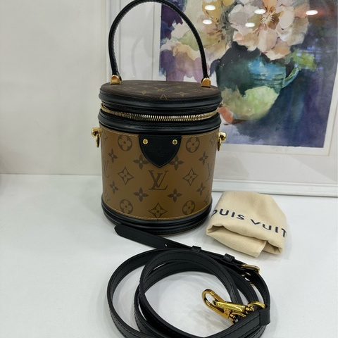 LV/路易威登 Cannes老花發財桶 手提單肩斜挎包 20年編碼 99新