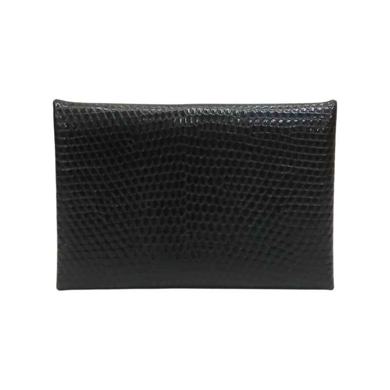 黑色 蜥蜴皮 Calvi 名片夾 K刻 銀扣【HERMES 愛馬仕】 H085836CK-1