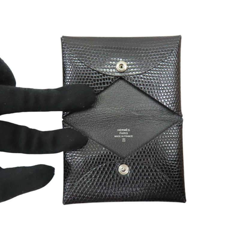 黑色 蜥蜴皮 Calvi 名片夾 K刻 銀扣【HERMES 愛馬仕】 H085836CK-4