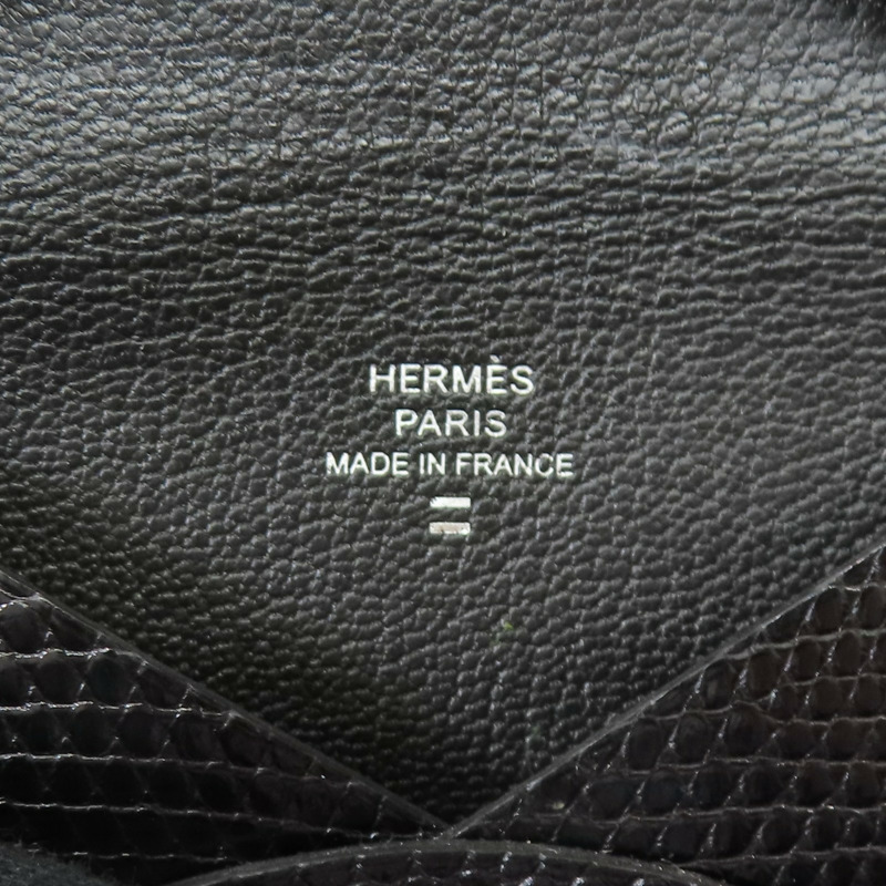 黑色 蜥蜴皮 Calvi 名片夾 K刻 銀扣【HERMES 愛馬仕】 H085836CK-7