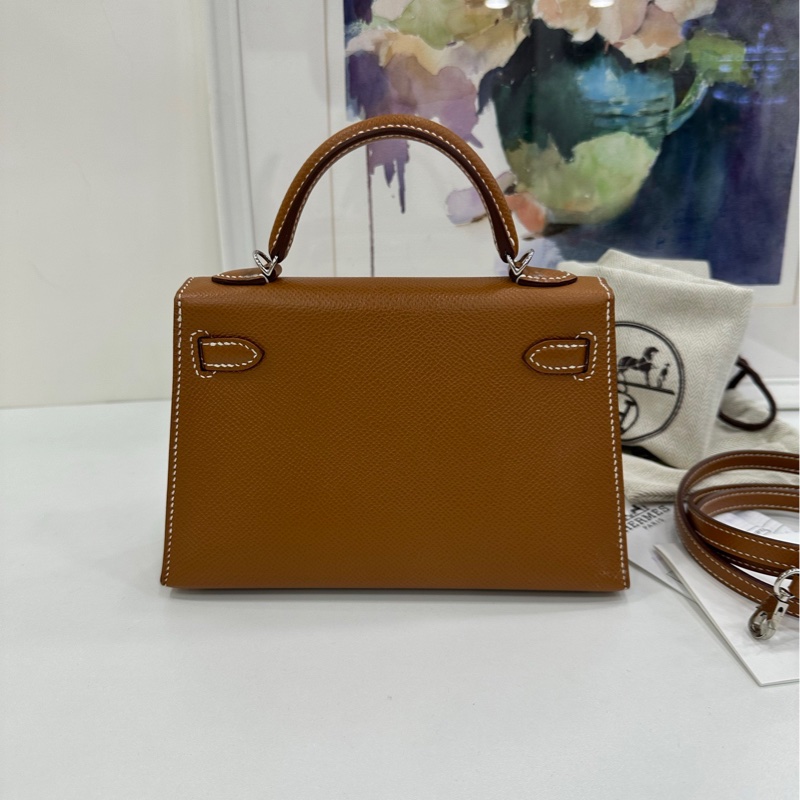 Hermes愛馬仕mini kelly二代金棕銀扣 B刻 香港購證-1
