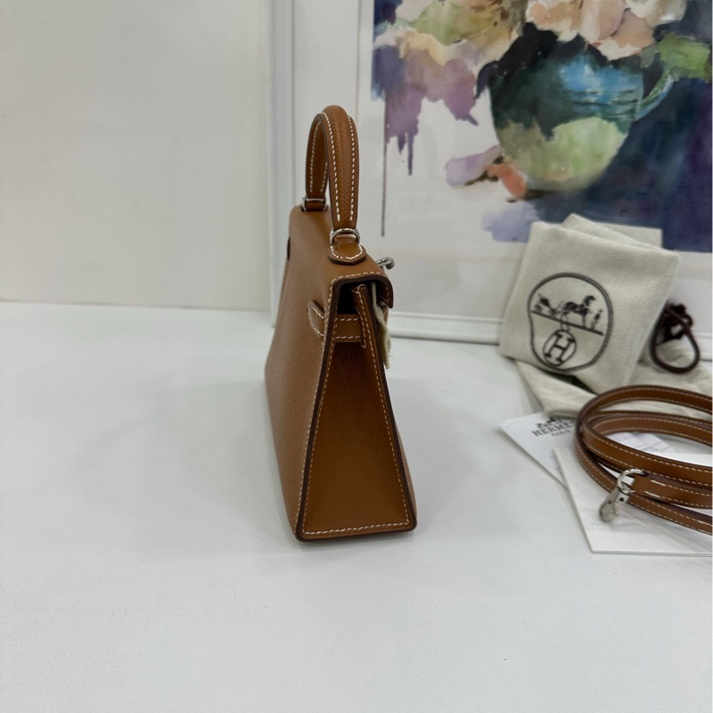Hermes愛馬仕mini kelly二代金棕銀扣 B刻 香港購證-2