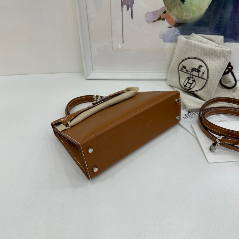 Hermes愛馬仕mini kelly二代金棕銀扣 B刻 香港購證-4