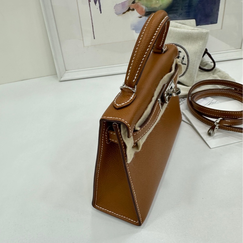 Hermes愛馬仕mini kelly二代金棕銀扣 B刻 香港購證-5
