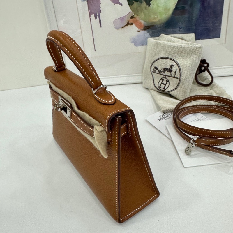 Hermes愛馬仕mini kelly二代金棕銀扣 B刻 香港購證-6