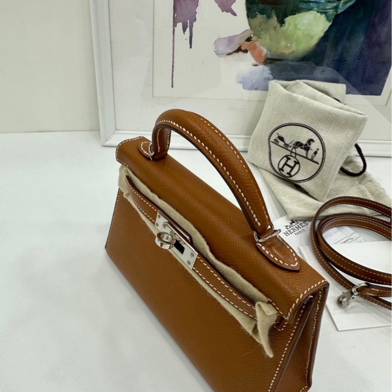 Hermes愛馬仕mini kelly二代金棕銀扣 B刻 香港購證-7