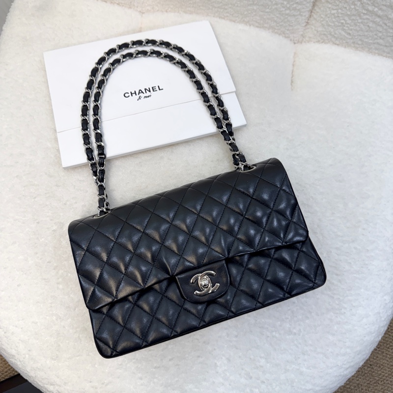 🕯️超優惠香奈兒CHANEL Classic Flap 25cm黑銀羊皮雙蓋口蓋包 A01112優雅大氣 🖤-5