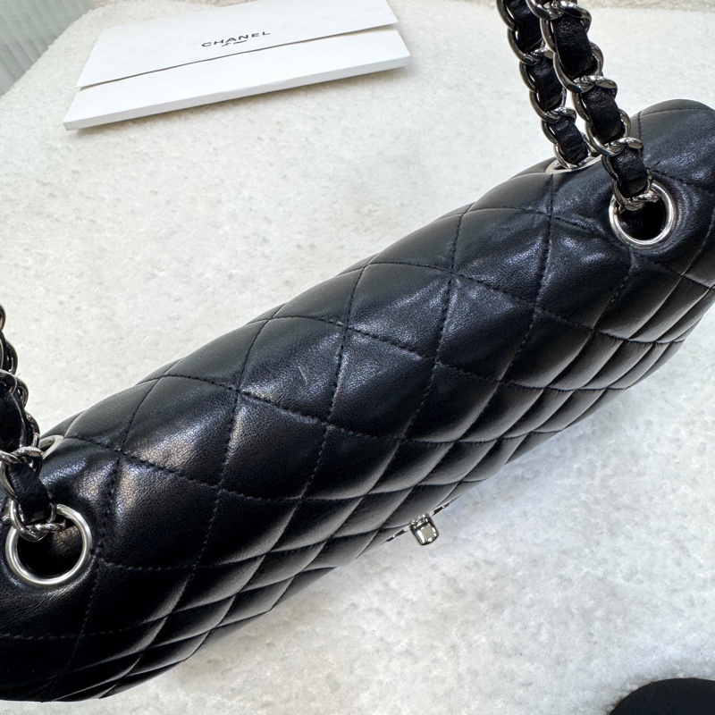 🕯️超優惠香奈兒CHANEL Classic Flap 25cm黑銀羊皮雙蓋口蓋包 A01112優雅大氣 🖤-12