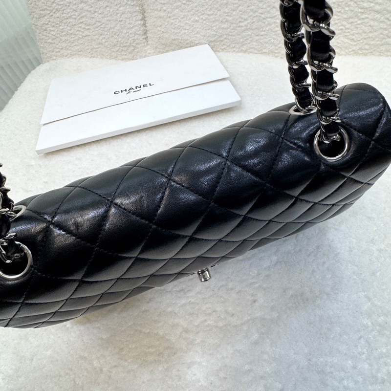 🕯️超優惠香奈兒CHANEL Classic Flap 25cm黑銀羊皮雙蓋口蓋包 A01112優雅大氣 🖤-13