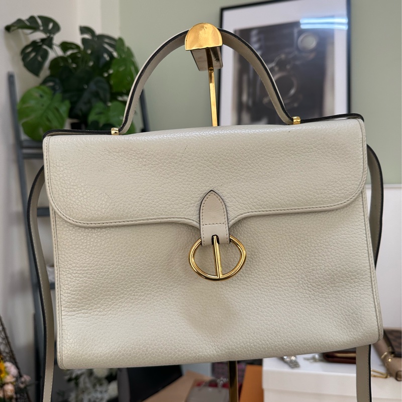 Dior 白色手提 斜背包 豬鼻扣荔枝牛皮-6