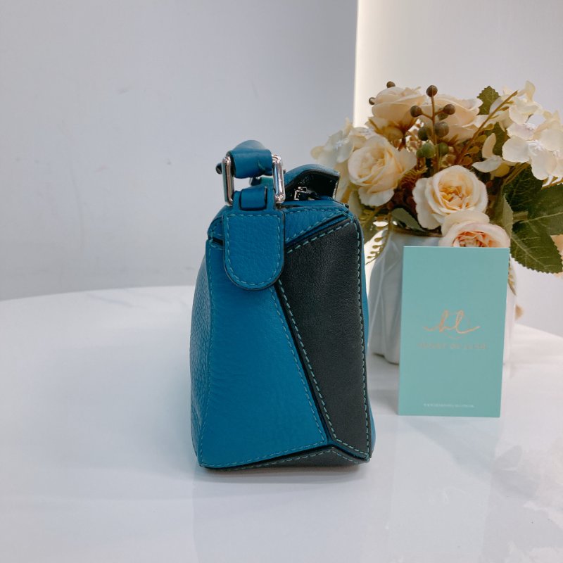 MS0682 Loewe 羅意威 迷你 拼圖包 牛皮 手提 斜背 單肩 黑色 綠色 藍色 銀扣 Mini Puzzle Bag Calfskin Blue,Green and Black X PHW-3