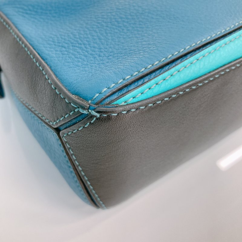 MS0682 Loewe 羅意威 迷你 拼圖包 牛皮 手提 斜背 單肩 黑色 綠色 藍色 銀扣 Mini Puzzle Bag Calfskin Blue,Green and Black X PHW-5