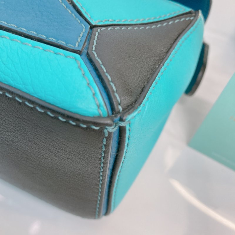 MS0682 Loewe 羅意威 迷你 拼圖包 牛皮 手提 斜背 單肩 黑色 綠色 藍色 銀扣 Mini Puzzle Bag Calfskin Blue,Green and Black X PHW-6