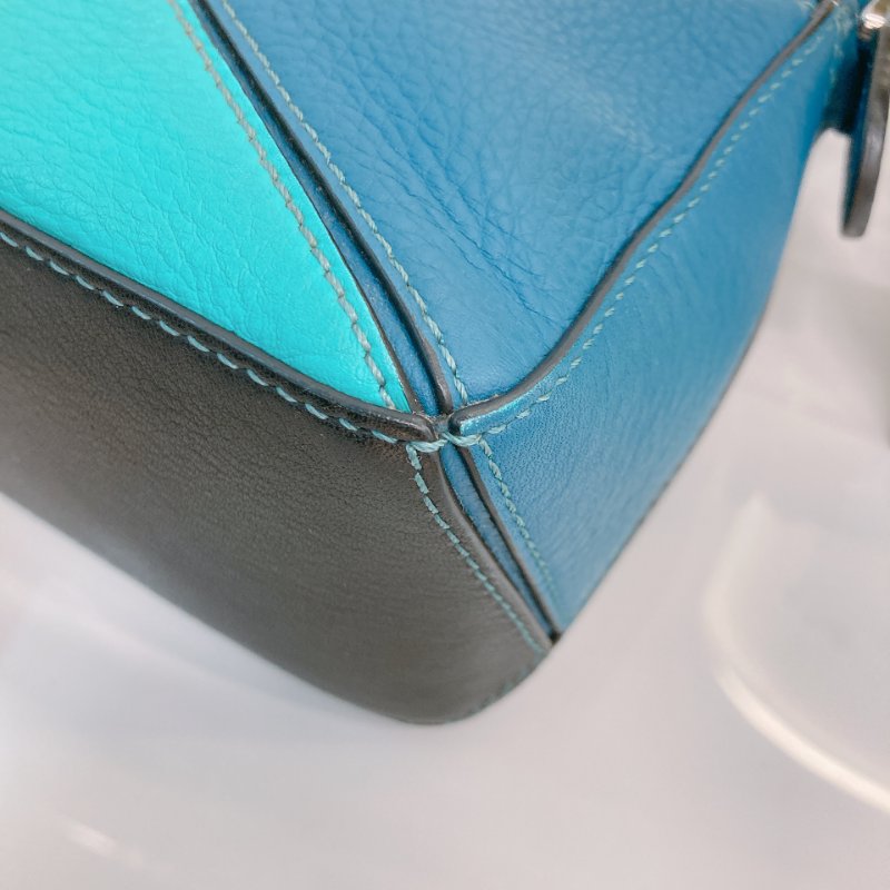 MS0682 Loewe 羅意威 迷你 拼圖包 牛皮 手提 斜背 單肩 黑色 綠色 藍色 銀扣 Mini Puzzle Bag Calfskin Blue,Green and Black X PHW-7