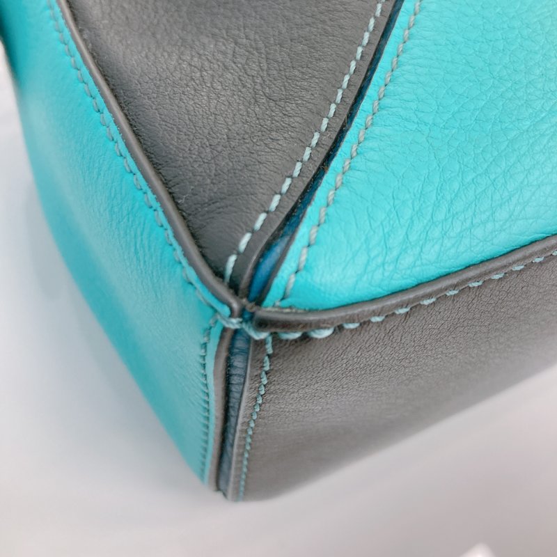 MS0682 Loewe 羅意威 迷你 拼圖包 牛皮 手提 斜背 單肩 黑色 綠色 藍色 銀扣 Mini Puzzle Bag Calfskin Blue,Green and Black X PHW-8