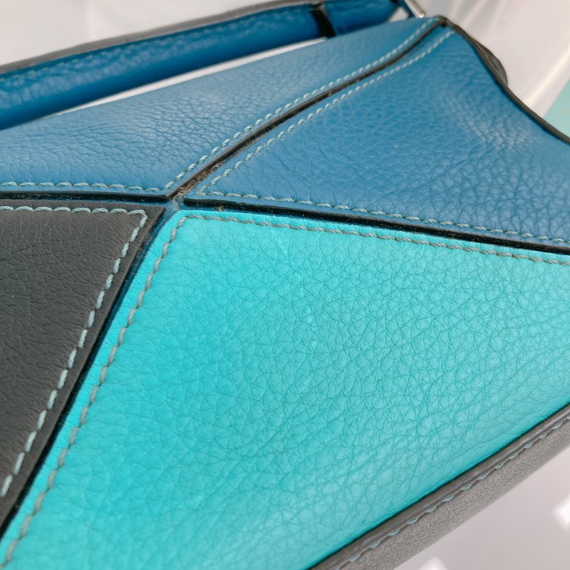 MS0682 Loewe 羅意威 迷你 拼圖包 牛皮 手提 斜背 單肩 黑色 綠色 藍色 銀扣 Mini Puzzle Bag Calfskin Blue,Green and Black X PHW-9