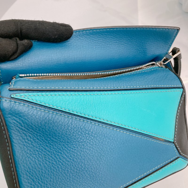 MS0682 Loewe 羅意威 迷你 拼圖包 牛皮 手提 斜背 單肩 黑色 綠色 藍色 銀扣 Mini Puzzle Bag Calfskin Blue,Green and Black X PHW-12