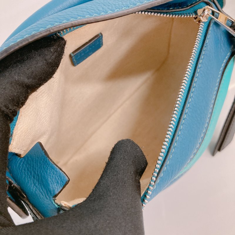 MS0682 Loewe 羅意威 迷你 拼圖包 牛皮 手提 斜背 單肩 黑色 綠色 藍色 銀扣 Mini Puzzle Bag Calfskin Blue,Green and Black X PHW-13