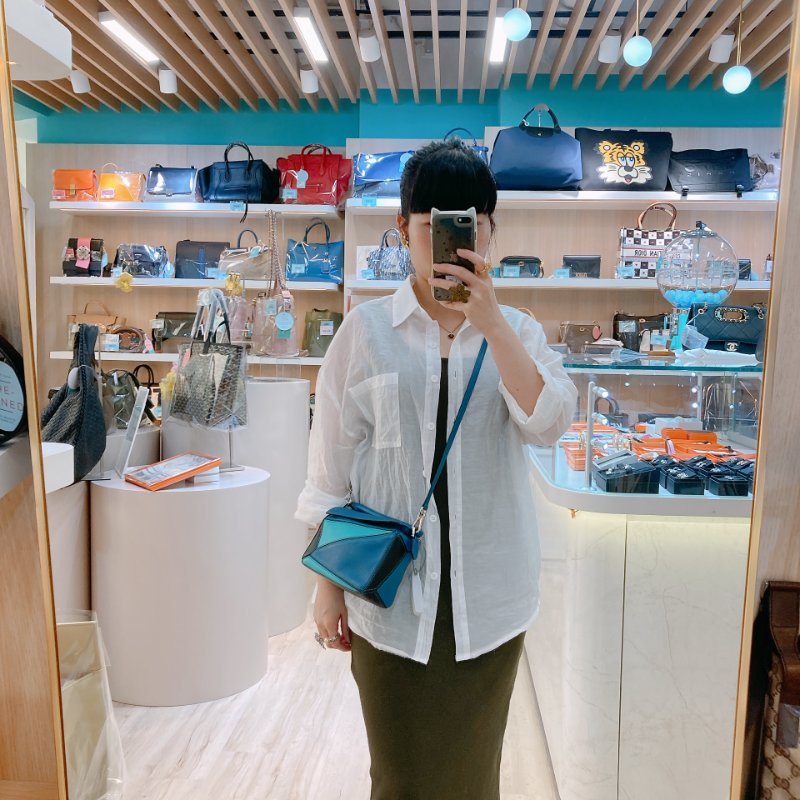 MS0682 Loewe 羅意威 迷你 拼圖包 牛皮 手提 斜背 單肩 黑色 綠色 藍色 銀扣 Mini Puzzle Bag Calfskin Blue,Green and Black X PHW-35