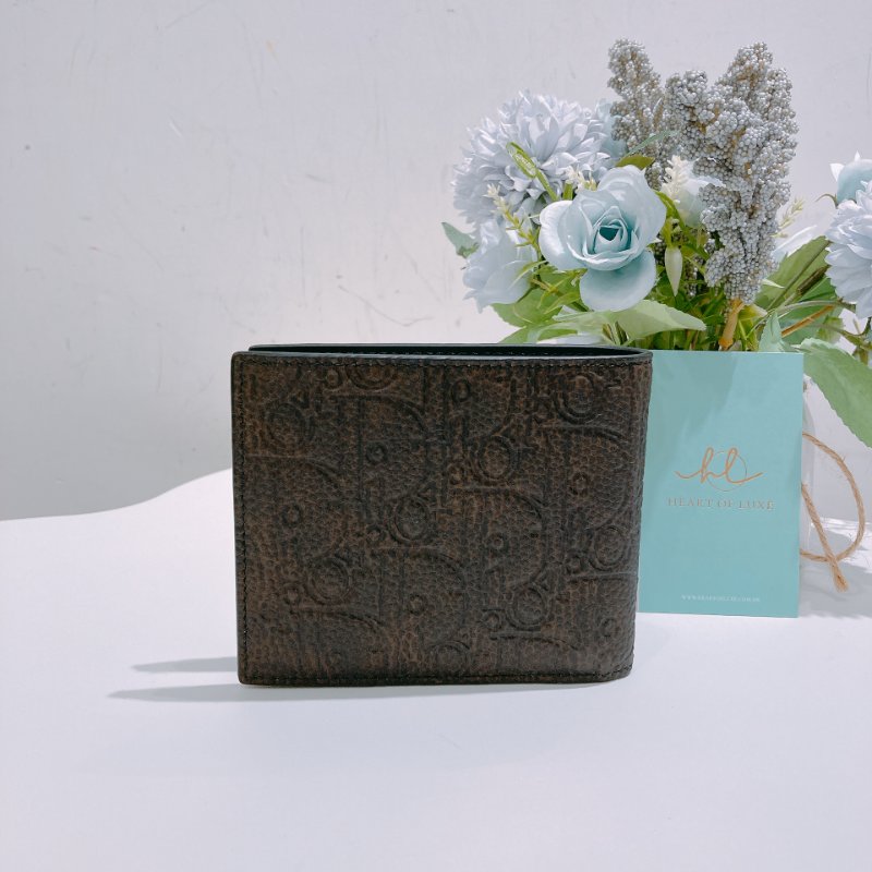 TW4811	Dior 迪奧暗花紋兩摺銀包 Bifold Wallet Brown Dior Gravity Vintage Leather-1