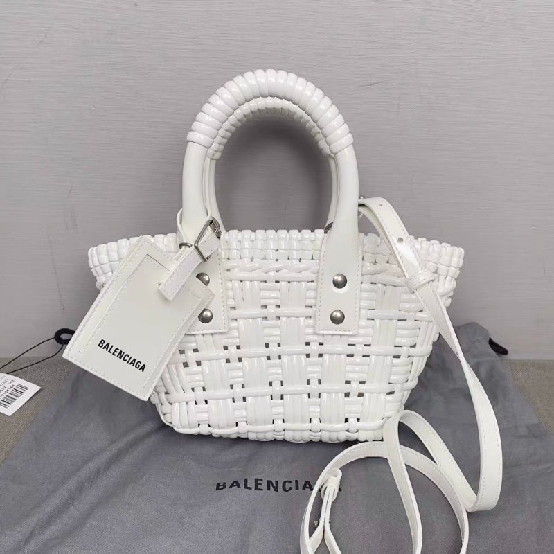 Balenciaga BISTRO白色編織 菜籃子手提包斜背包 肩帶可拆卸 28*14*9cm   99新配件塵袋-1