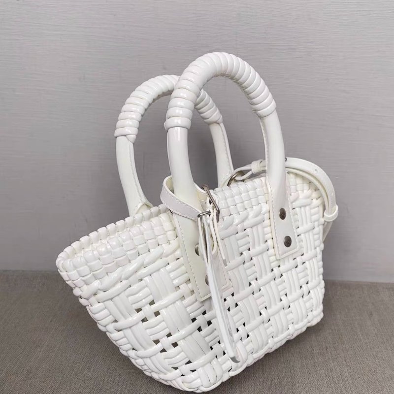 Balenciaga BISTRO白色編織 菜籃子手提包斜背包 肩帶可拆卸 28*14*9cm   99新配件塵袋-3