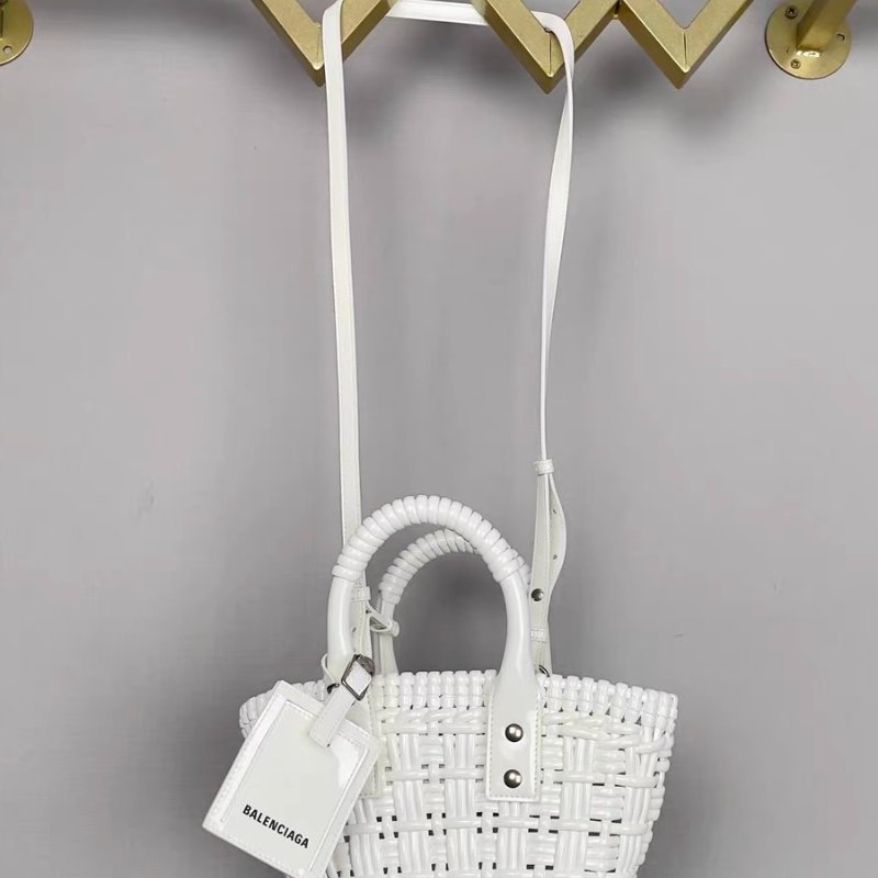 Balenciaga BISTRO白色編織 菜籃子手提包斜背包 肩帶可拆卸 28*14*9cm   99新配件塵袋-4