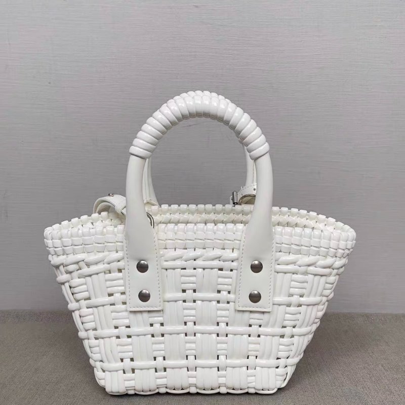 Balenciaga BISTRO白色編織 菜籃子手提包斜背包 肩帶可拆卸 28*14*9cm   99新配件塵袋-5