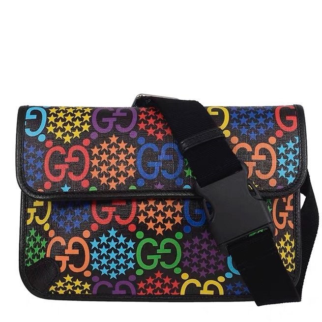 Gucci  Psychedelic 魔幻跳跳糖彩色老花 帆布拼皮 胸包腰包 24 x 16 x 3 cm 99新配件塵袋-2