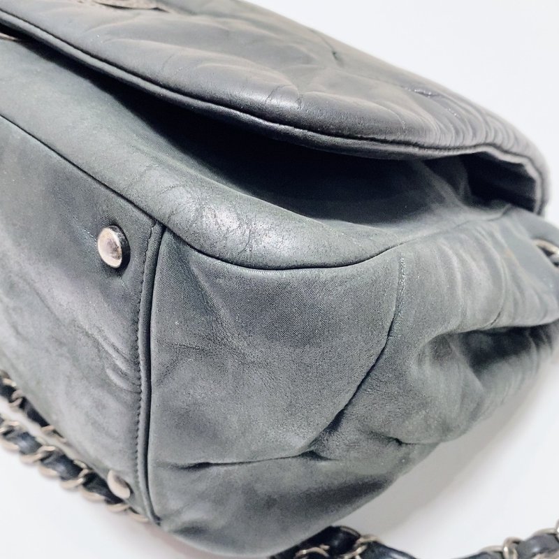 Chanel 黑銀褶皺珠光牛皮  雲朵包鏈條包 24×33×12cm 98新配件塵袋-4