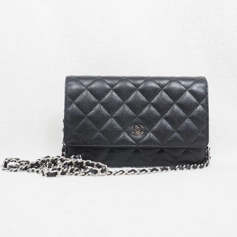 CHANEL Wallet On Chain WOC 黑色銀扣鏈帶肩背包