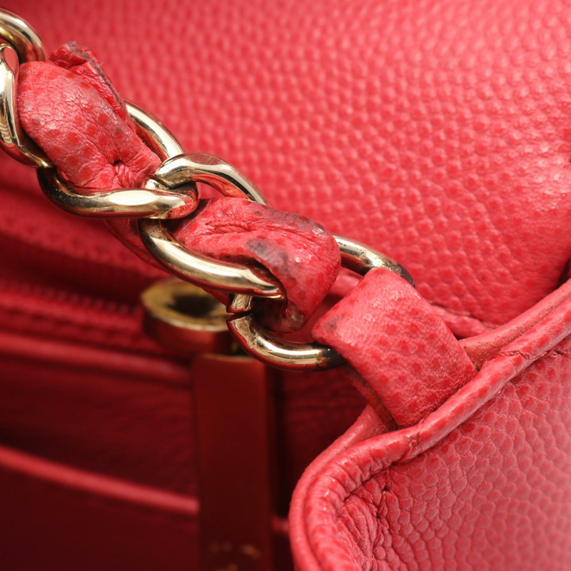 香奈兒迷你絎縫鏈條肩背斜背包，小牛皮，粉紅色，金色五金，二手 CC-5
