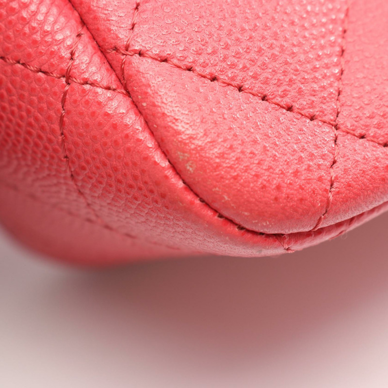 香奈兒迷你絎縫鏈條肩背斜背包，小牛皮，粉紅色，金色五金，二手 CC-7