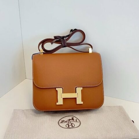 閒置新 Hermes愛馬仕 金棕金扣 康康Constance24 Epsom皮 肩背斜背包