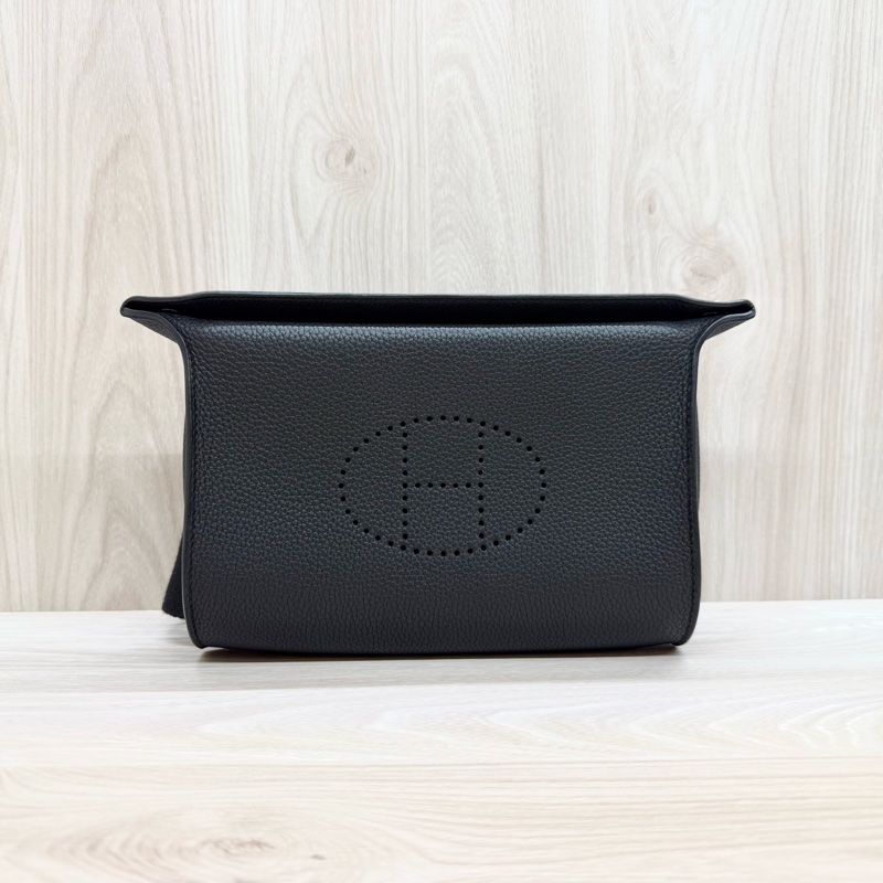 HERMES New💕黑色TOGO皮Videpoches帆布背袋肩背包 H084283-3