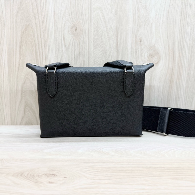 HERMES New💕黑色TOGO皮Videpoches帆布背袋肩背包 H084283-4