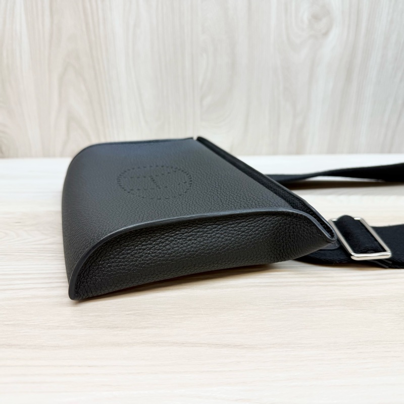 HERMES New💕黑色TOGO皮Videpoches帆布背袋肩背包 H084283-5