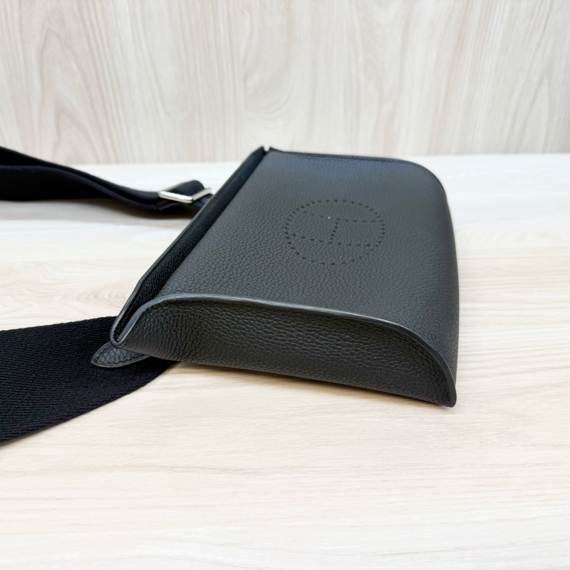 HERMES New💕黑色TOGO皮Videpoches帆布背袋肩背包 H084283-6