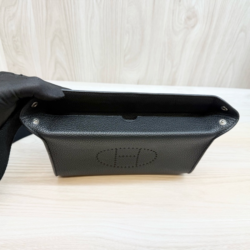 HERMES New💕黑色TOGO皮Videpoches帆布背袋肩背包 H084283-7