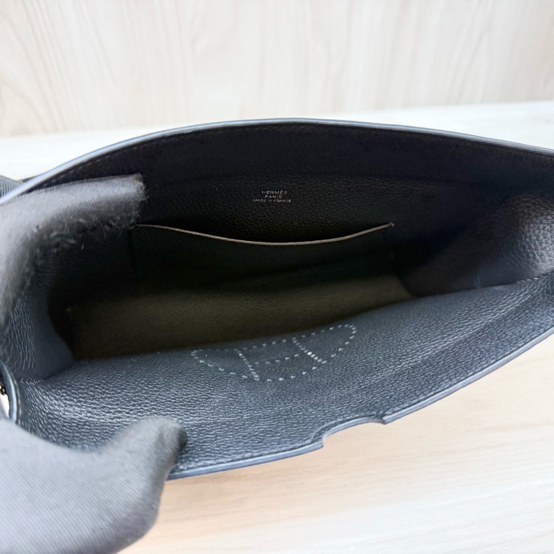 HERMES New💕黑色TOGO皮Videpoches帆布背袋肩背包 H084283-9