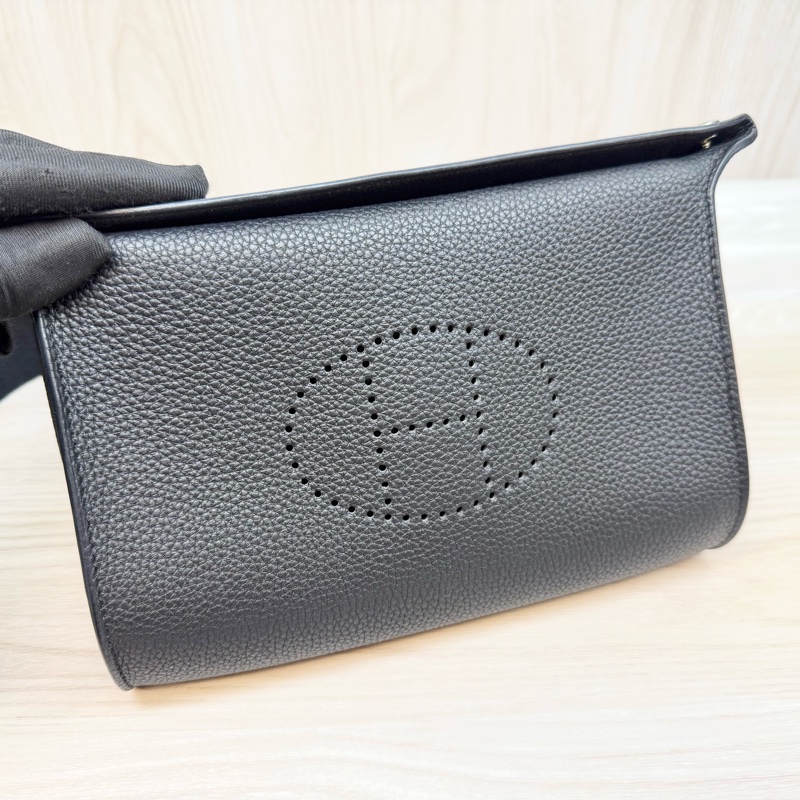 HERMES New💕黑色TOGO皮Videpoches帆布背袋肩背包 H084283-11