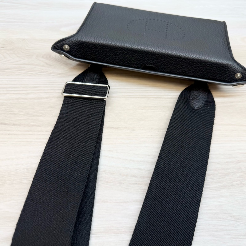 HERMES New💕黑色TOGO皮Videpoches帆布背袋肩背包 H084283-12