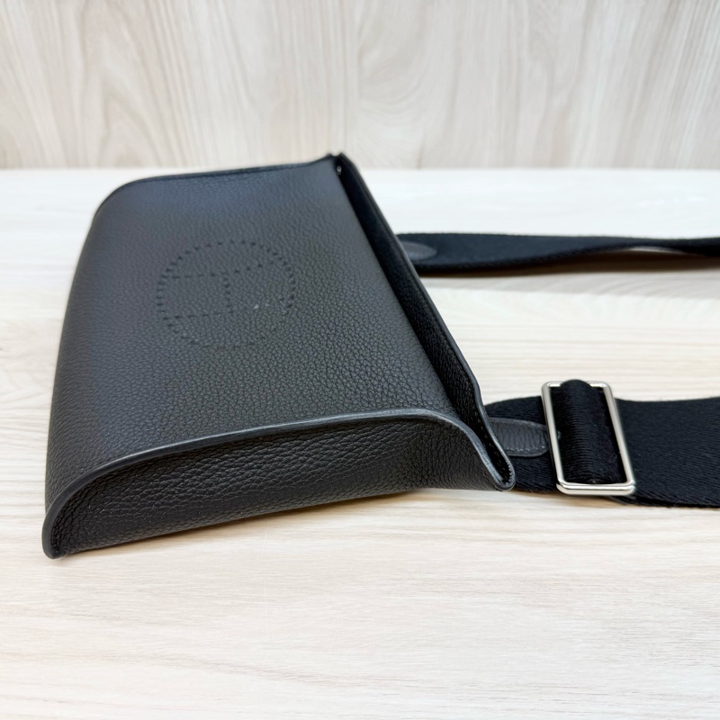 HERMES New💕黑色TOGO皮Videpoches帆布背袋肩背包 H084283-13