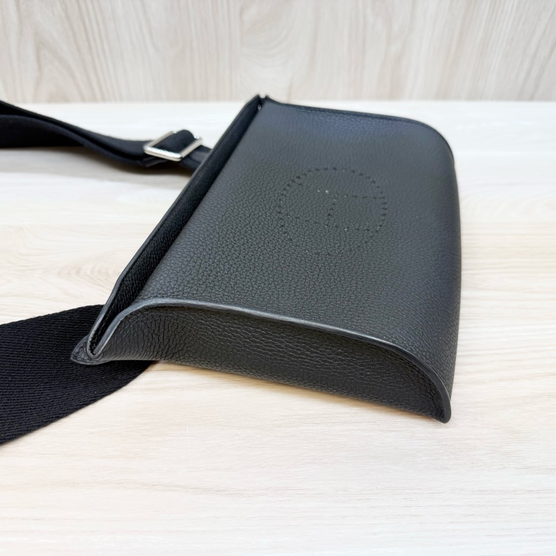 HERMES New💕黑色TOGO皮Videpoches帆布背袋肩背包 H084283-14