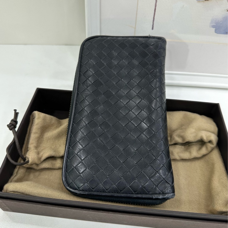 Bottega Veneta BV黑色編織長皮夾，經典款-1