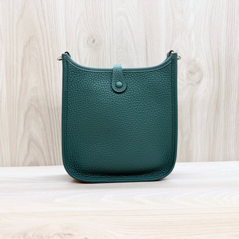 Hermes💚眩暈綠U4T/C皮銀釦mini Evelyne-1
