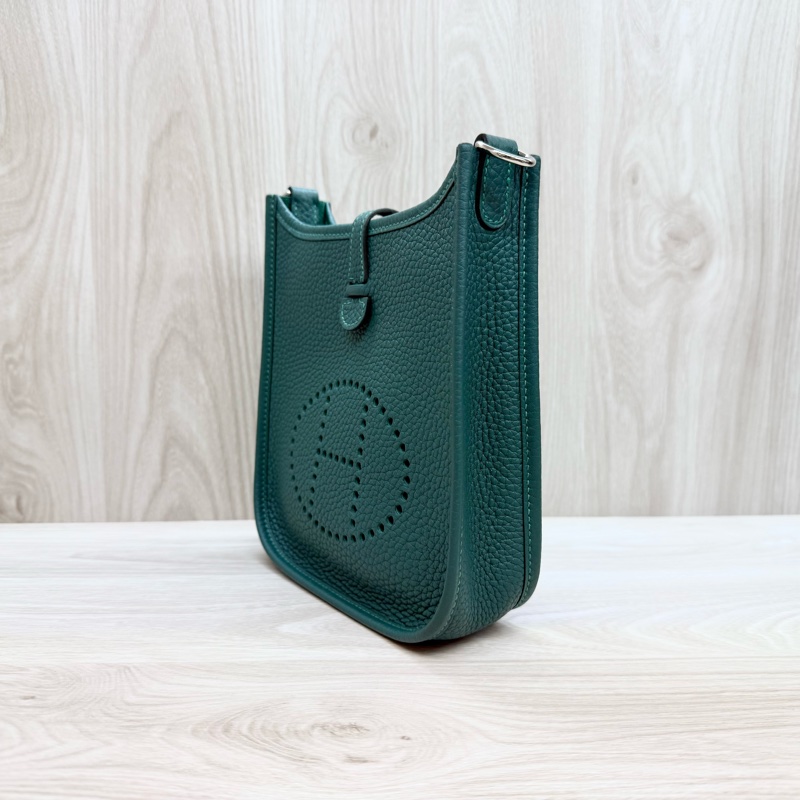 Hermes💚眩暈綠U4T/C皮銀釦mini Evelyne-2
