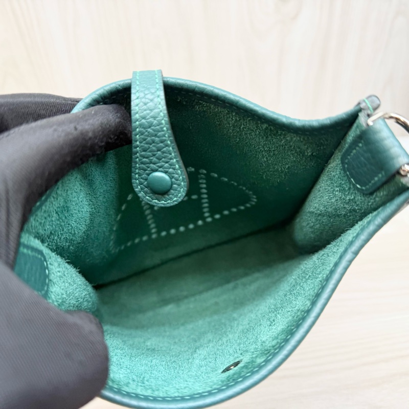 Hermes💚眩暈綠U4T/C皮銀釦mini Evelyne-5